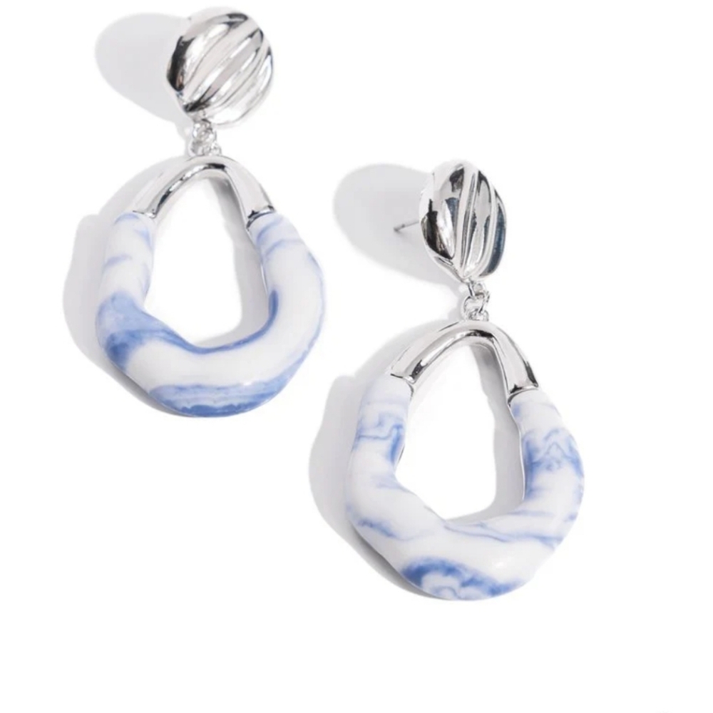 High-Sheen Swirls Blue Post Earrings Swirling Fashion Jewelry Paparazzi